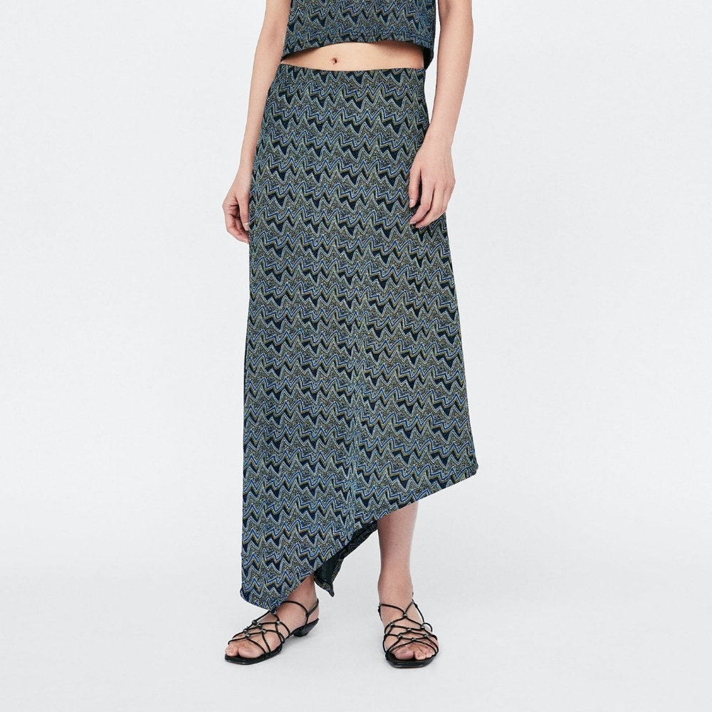 Zara blue print textured asymmetrical skirt NWT
